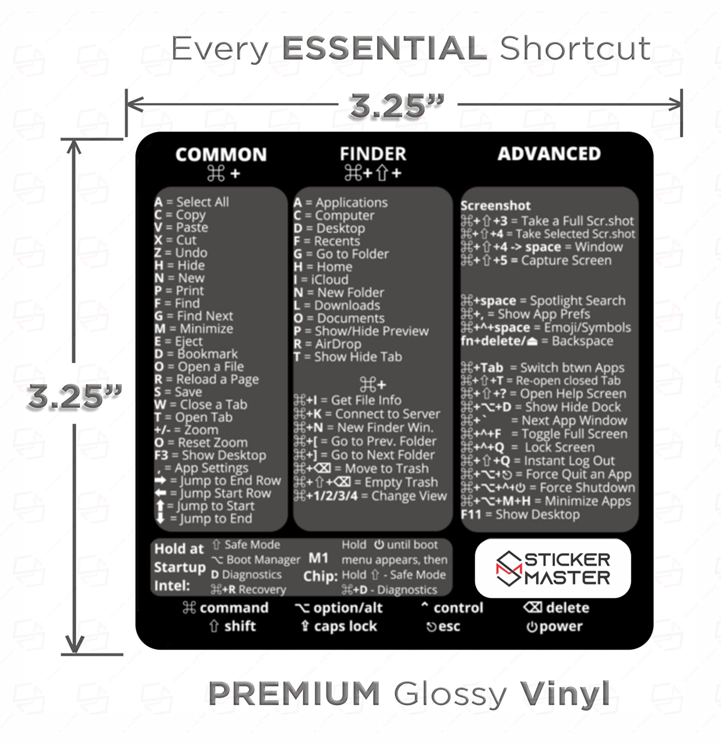 Sticker Master Mac OS MacBook Air Pro Decal Sticker Cheat Sheet